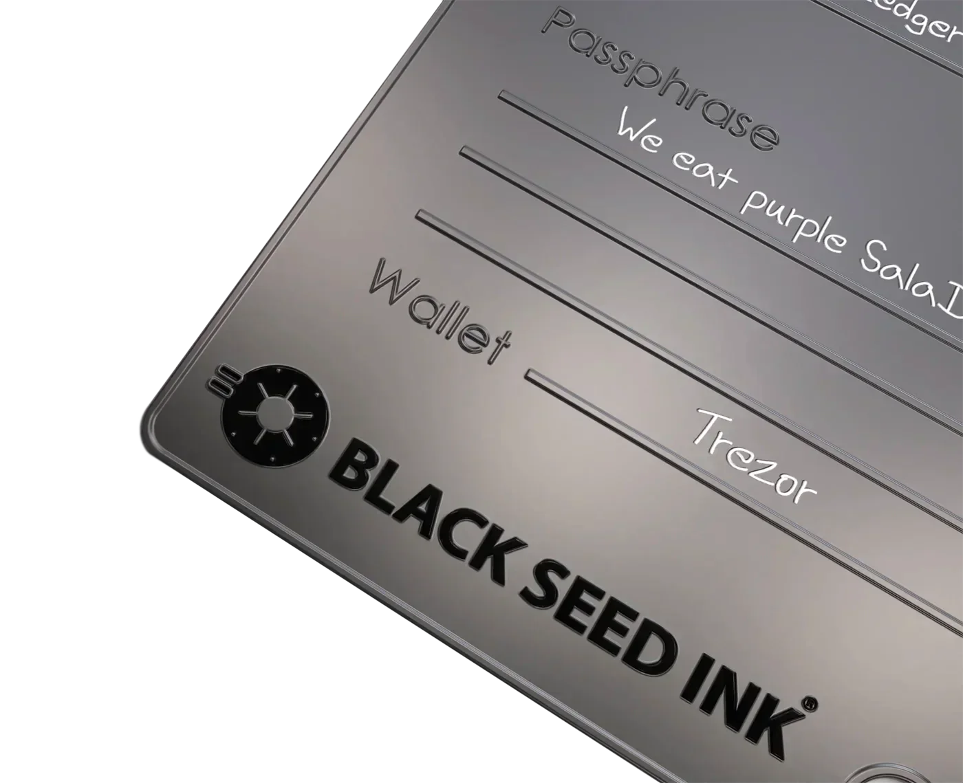 Passphrase steel wallet by Black Seed Ink