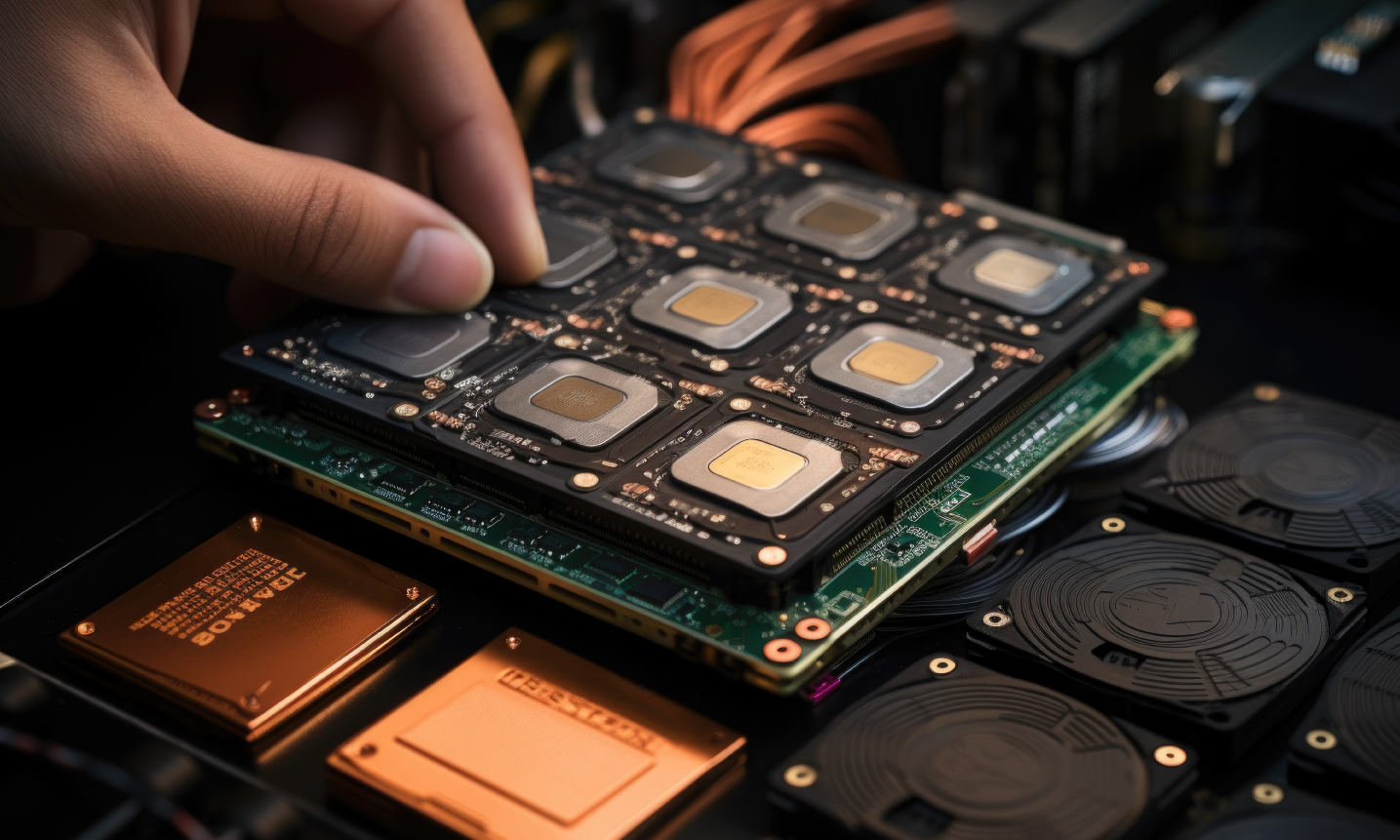 Motherboard inside a computer.