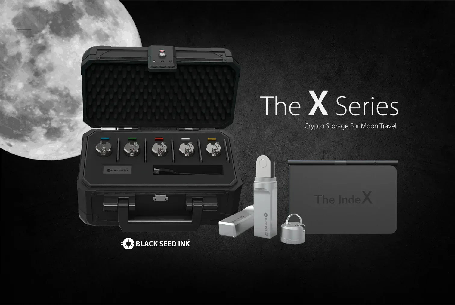 Black Seed Ink's The X Series: The BoX case, The AleX titanium capsules, The IndeX notebook.