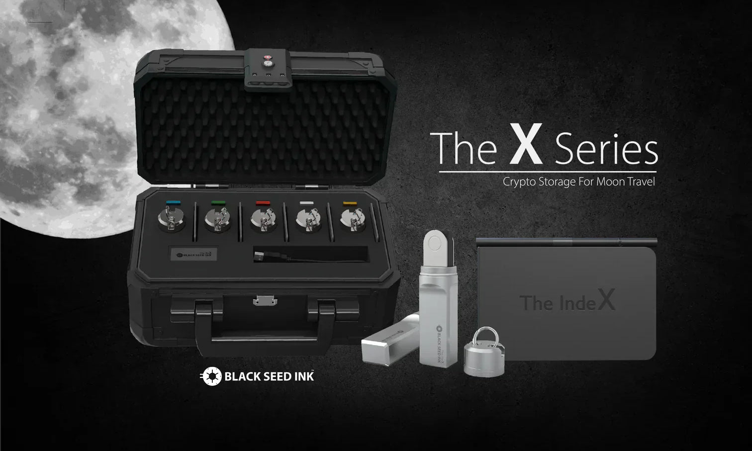 Black Seed Ink's The X Series: The BoX case, The AleX titanium capsules, The IndeX notebook.