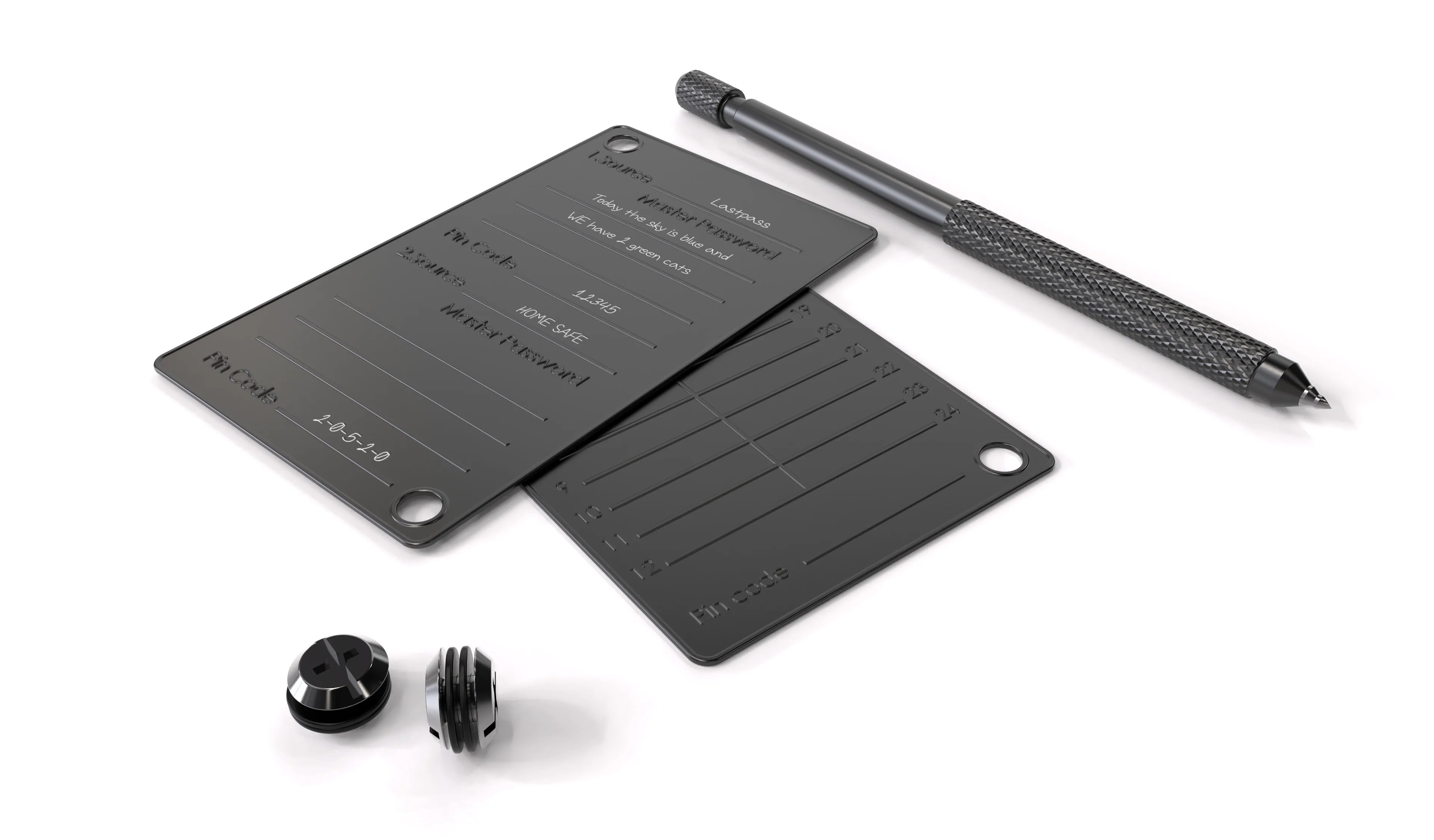 Black Seed Ink's steel plate safeguards a master password, a vital key granting access to sensitive accounts or encrypted data. The engraved characters form a unique combination of letters, numbers, and symbols, composing the master password. Crafted with an etching pencil, the plate ensures durability and legibility. It provides a reliable backup solution, protecting the master password from loss or unauthorized access.