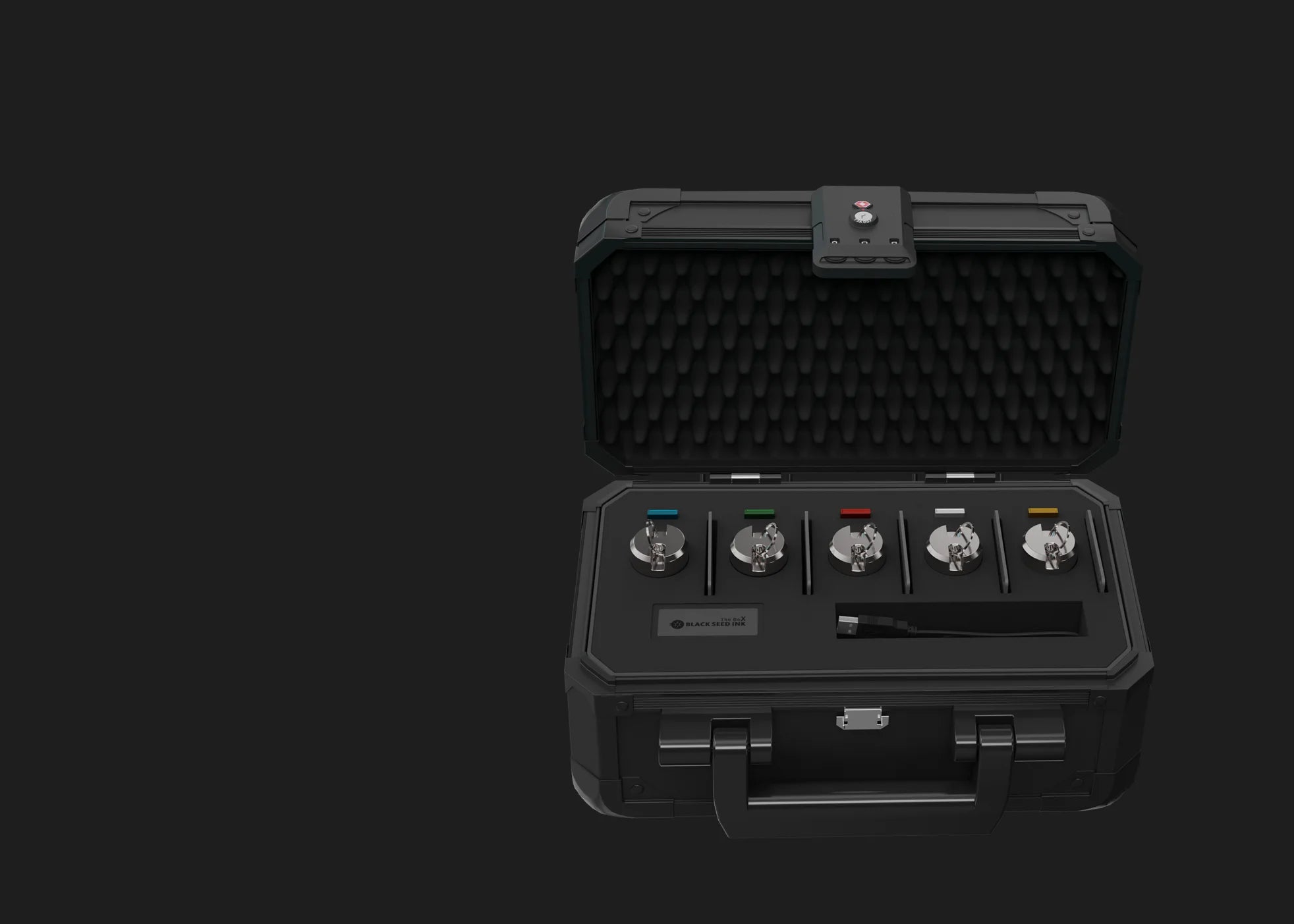 Black Seed Ink's hardware wallet cold storage case holds up to five titanium capsules for Ledger Nano wallets and five seed phrase plates.