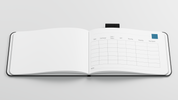 Open The IndeX notebook with designated sections for exchange account details, user IDs, passwords, master keys, 2FA devices, and a 24-word seed phrase table, designed for secure crypto storage.